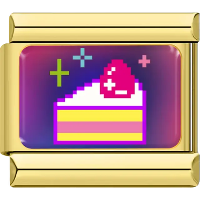 Pink cake slice pixel purple background Italian charm bracelet link