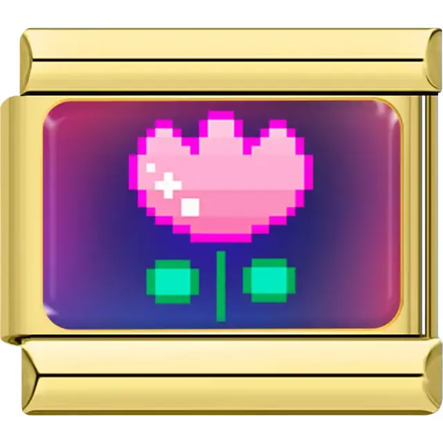 Pink pixel flower retro gaming Italian charm bracelet link