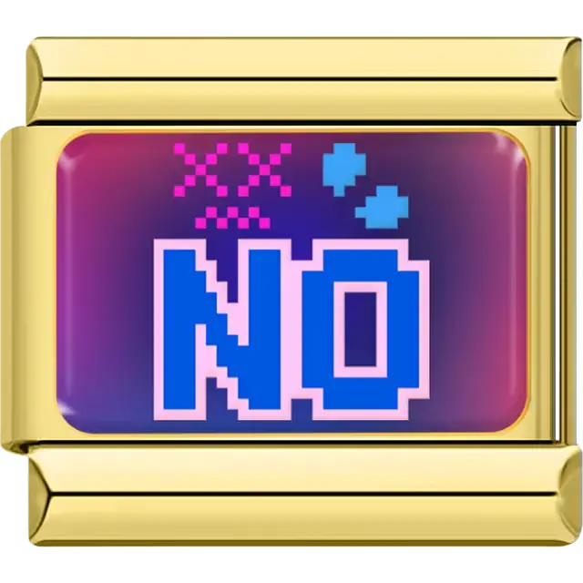 Blue pixel "NO" word purple background Italian charm bracelet link