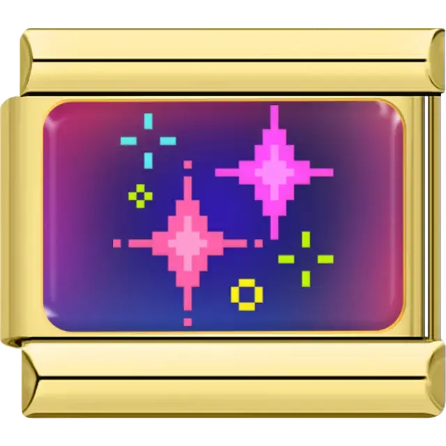 Pink purple pixel stars purple background Italian charm bracelet link