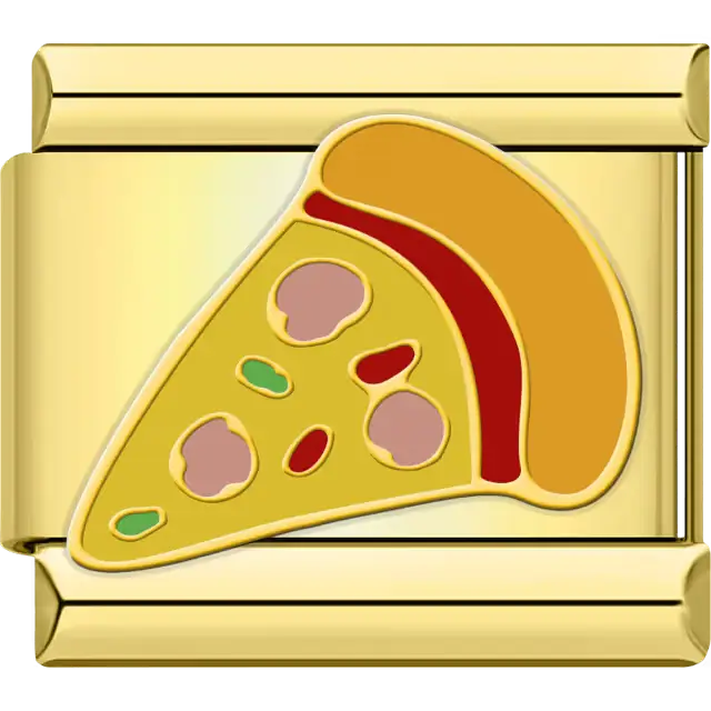 Pizza slice with cheese red sauce and toppings Italian charm bracelet link
