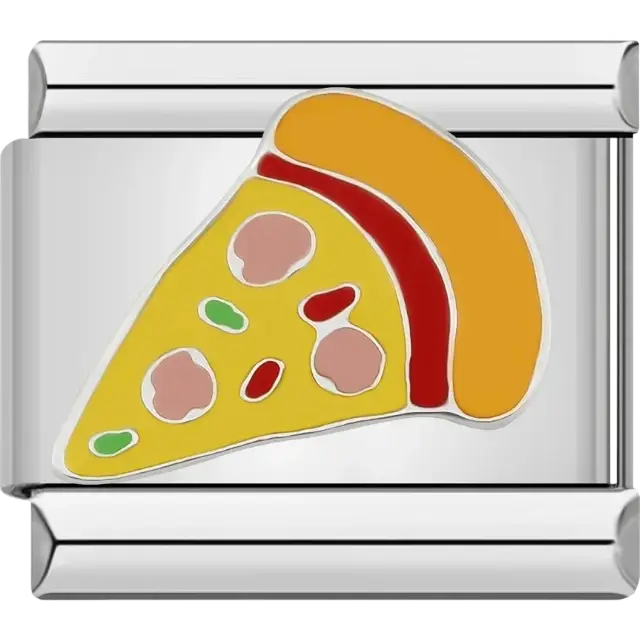 Pizza slice with cheese red sauce and toppings Italian charm bracelet link