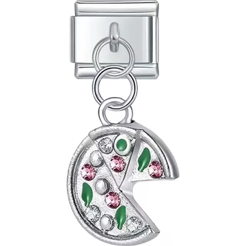 Pizza slice pendant with colorful crystals Italian charm bracelet link