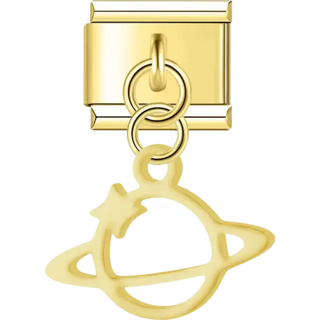 Planet with star cutout dangle Italian charm bracelet link
