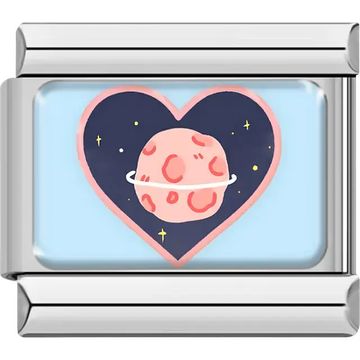 Blue heart with navy center pink border and pink planet Italian charm bracelet link