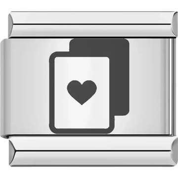 Two playing cards design featuring a heart symbol Italian charm bracelet link