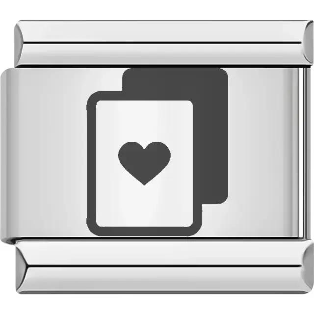 Two playing cards design featuring a heart symbol Italian charm bracelet link