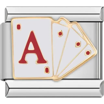Ace and diamond playing cards in red and gold Italian charm bracelet link