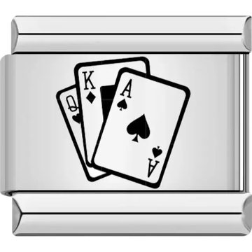 Black playing cards with ace king and queen Italian charm bracelet link