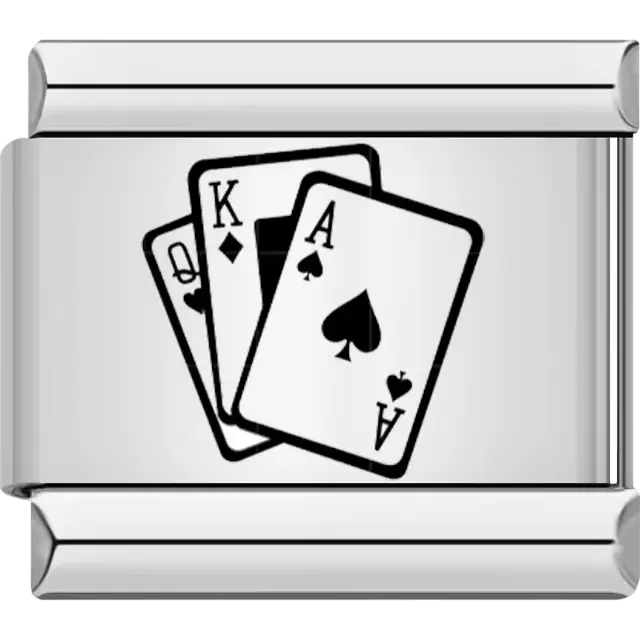 Black playing cards with ace king and queen Italian charm bracelet link