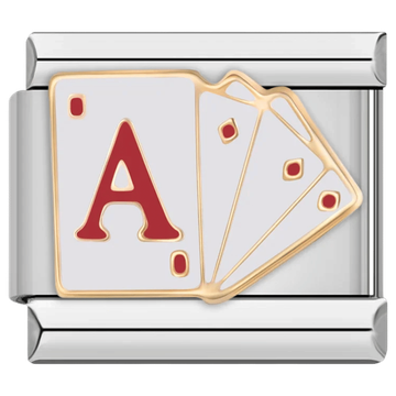 Ace and diamond playing cards in red and gold Italian charm bracelet link