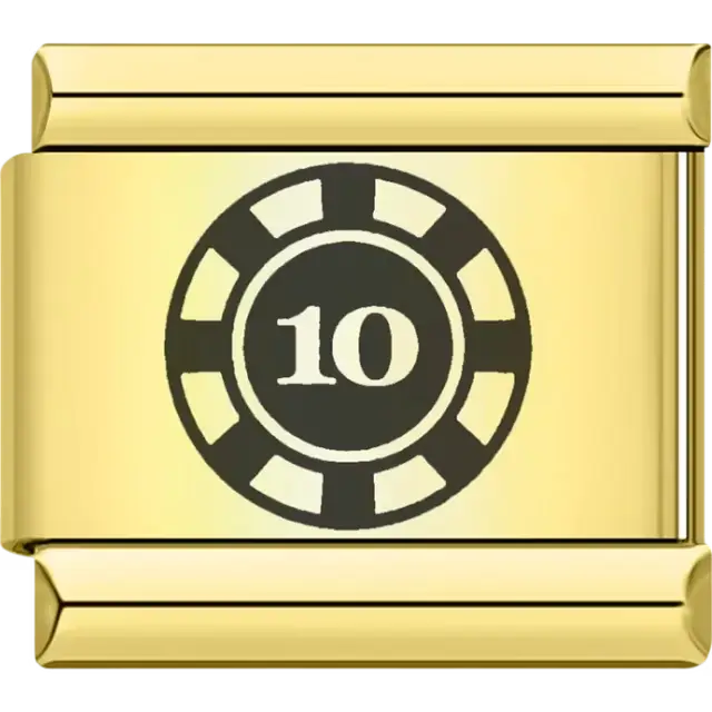 Black and white poker chip with the number ten Italian charm bracelet link