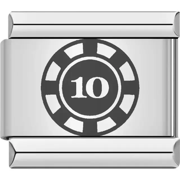 Black and white poker chip with the number ten Italian charm bracelet link