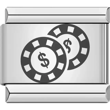 Poker chips design featuring dollar signs Italian charm bracelet link
