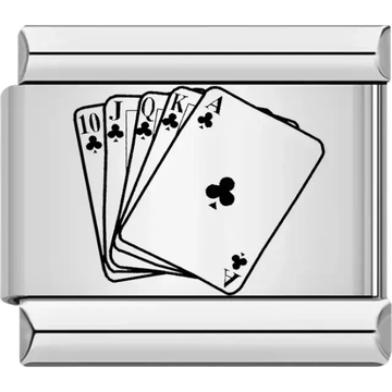Black club royal flush poker hand design Italian charm bracelet link