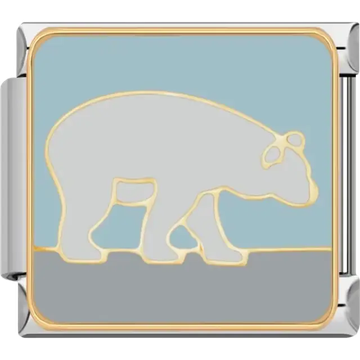 Polar bear walking on a light blue background Italian charm bracelet link