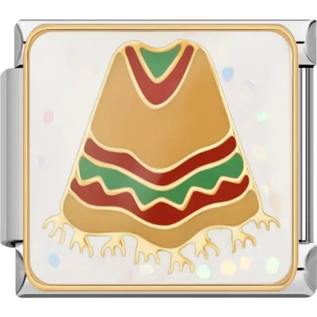 Gold poncho design with red and green stripes on a white background Italian charm bracelet link