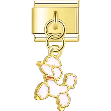 Gold-tone dangle poodle with white details Italian charm bracelet link