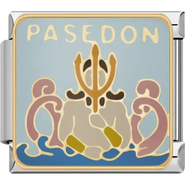 Poseidon design featuring a trident and ocean waves with bold lettering Italian charm bracelet link