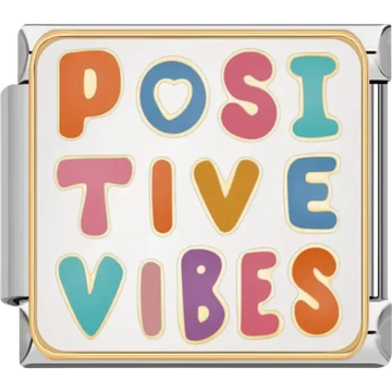 Colorful "Positive Vibes" text design Italian charm bracelet link