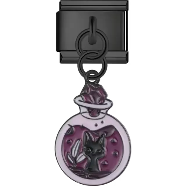 Purple potion bottle with crystal stopper and floral details Italian charm bracelet link