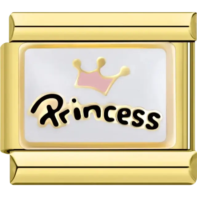 Princess charm with a pink crown detail Italian charm bracelet link