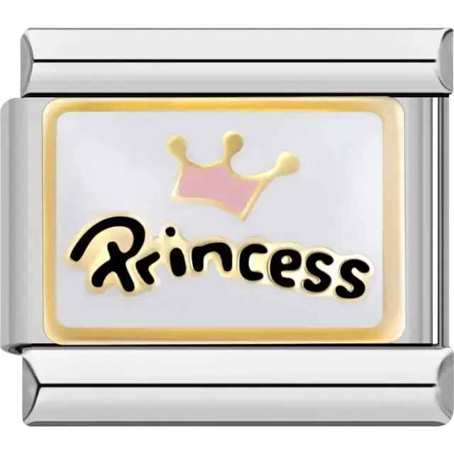 Princess charm with a pink crown detail Italian charm bracelet link