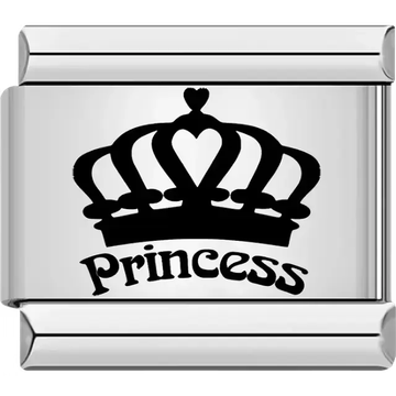 Black crown silhouette with "Princess" text Italian charm bracelet link