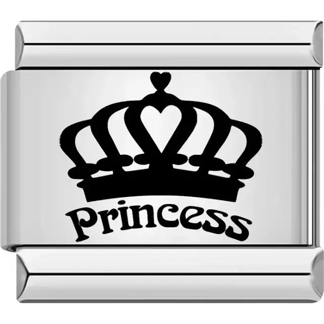 Black crown silhouette with "Princess" text Italian charm bracelet link
