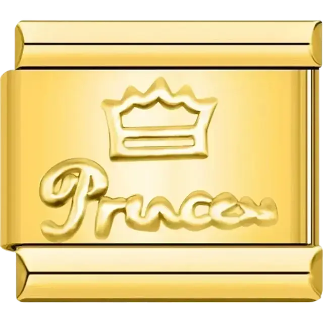 Crown with princess script lettering Italian charm bracelet link