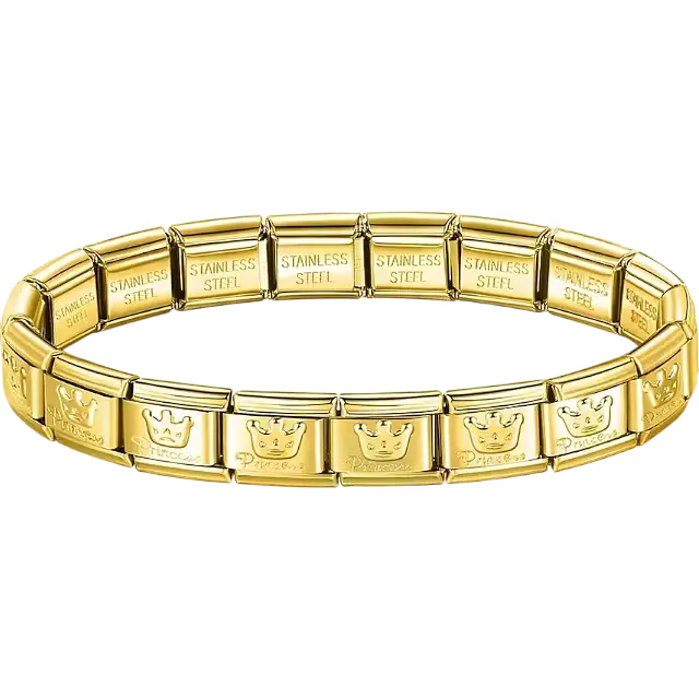 Princess crown charms composing stainless steel Italian bracelet