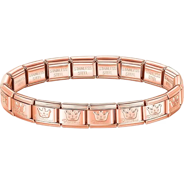 Princess crown charms composing stainless steel Italian bracelet