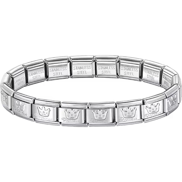 Princess crown charms composing stainless steel Italian bracelet