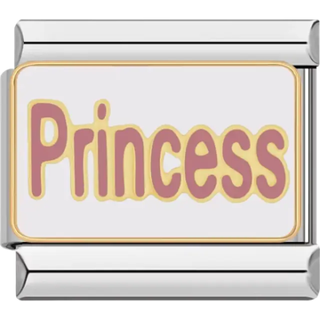 Pink "Princess" text with yellow outline Italian charm bracelet link