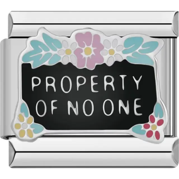 "Property of No One" text surrounded by pastel flowers and leaves Italian charm bracelet link
