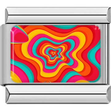 Pink orange teal yellow red swirl pattern wavy concentric Italian charm bracelet link