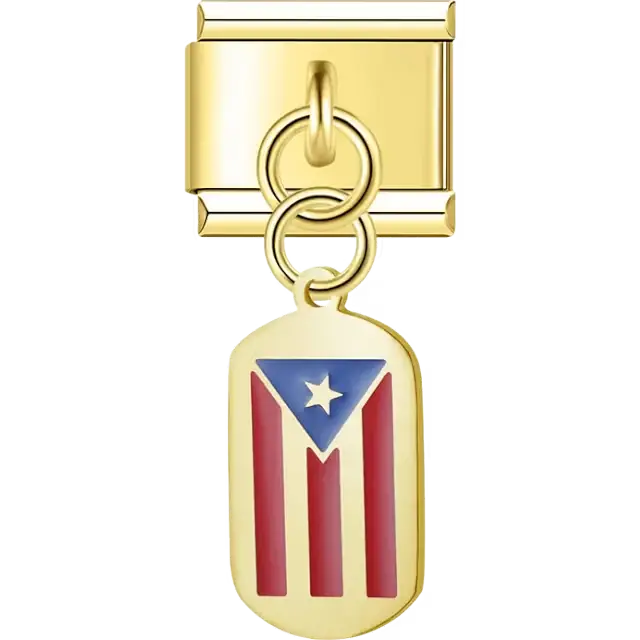 Puerto Rico flag dangle Italian charm bracelet link