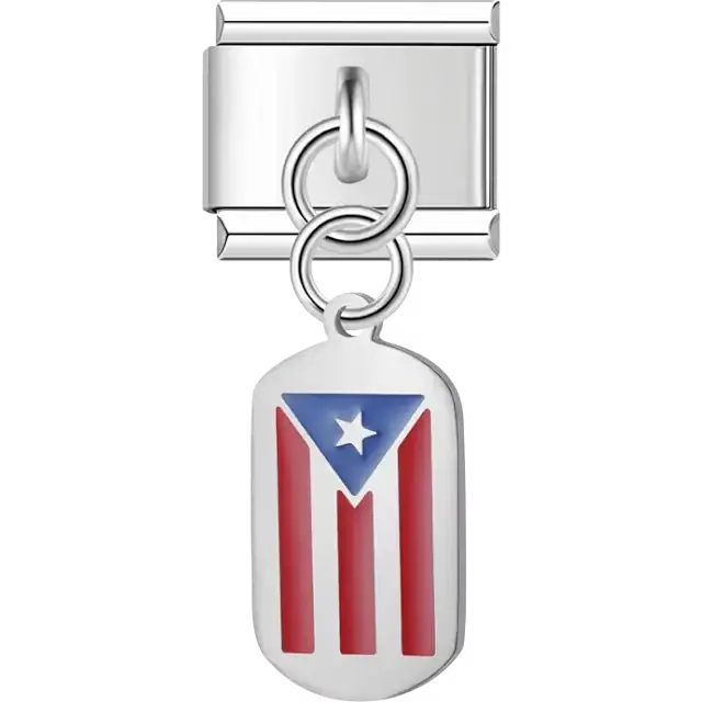 Puerto Rico flag dangle Italian charm bracelet link