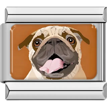 Pug dog design featuring a wrinkled face with a tongue-out expression Italian charm bracelet link