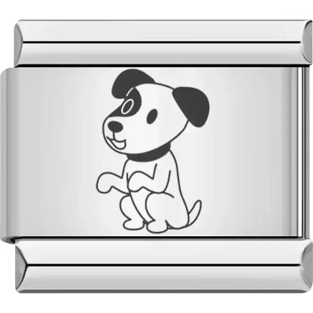 Cartoon-style seated puppy with black ears and collar Italian charm bracelet link