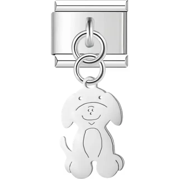 Puppy cutout with smiling face and chain connector design Italian charm bracelet link