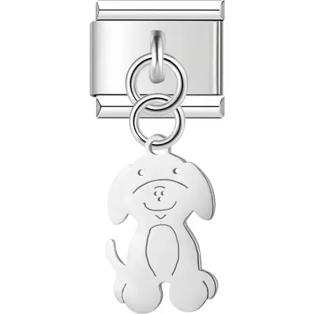Puppy cutout with smiling face and chain connector design Italian charm bracelet link