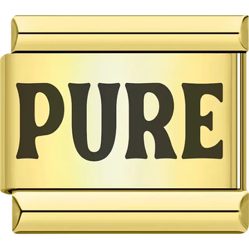 Gold "PURE" text inscription Italian charm bracelet link