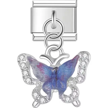 Butterfly with purple and blue gradient wings, accented by sparkling crystals Italian charm bracelet link