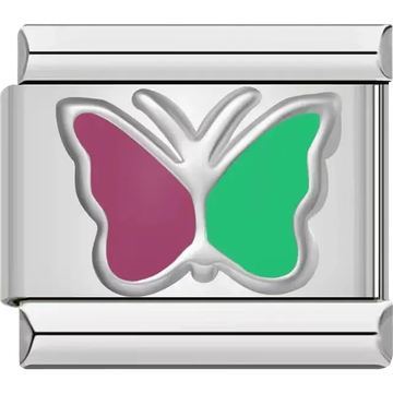 Purple and green butterfly Italian charm bracelet link