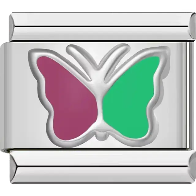 Purple and green butterfly Italian charm bracelet link