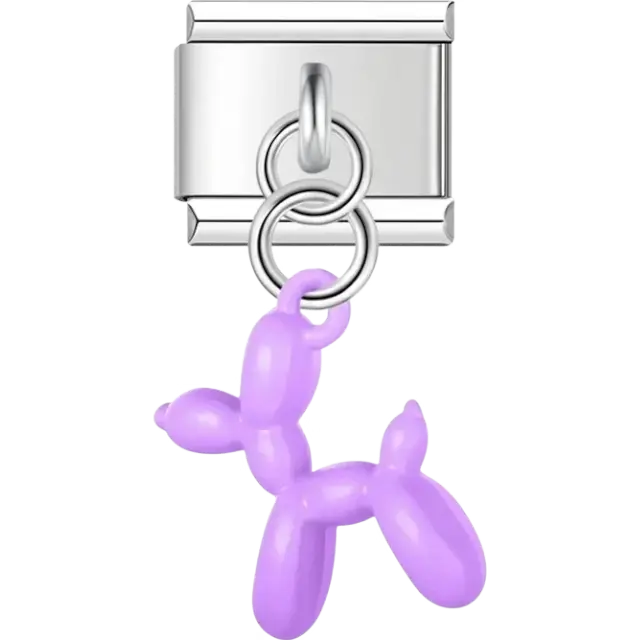 Purple balloon dog Italian charm bracelet link