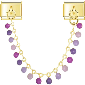 Gold safety chain with purple gradient beads Italian charm bracelet link