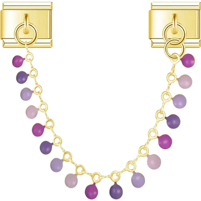 Gold safety chain with purple gradient beads Italian charm bracelet link