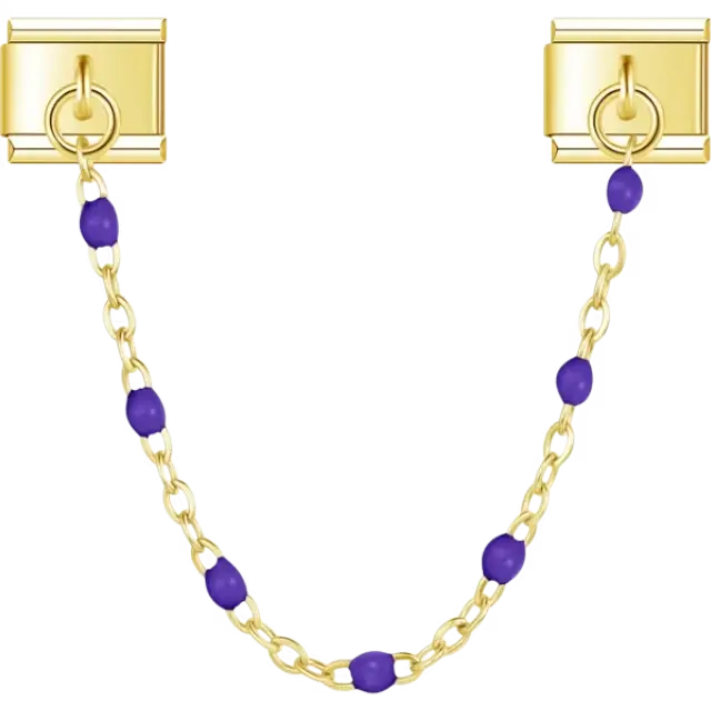 Safety chain with purple beads Italian charm bracelet link